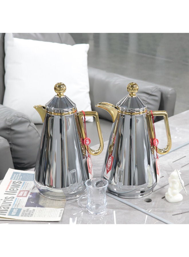 REEM 2-Piece Tea/Coffee Flask Set Silver/Gold 0.7 Liter & 1.0 Liter - Image 2